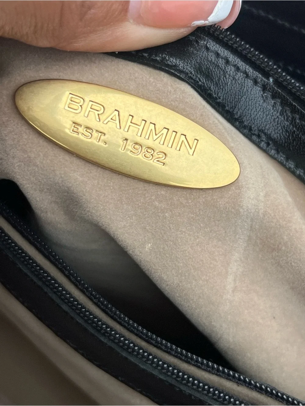 Brahmin Black Leather Satchel with Brown Croc-Embossed Trim